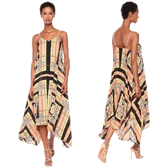 Nanette Lepore Dresses & Skirts - NWT Nanette Lepore Handkerchief Hem Maxi Dress in Peach & Black - Sz 6